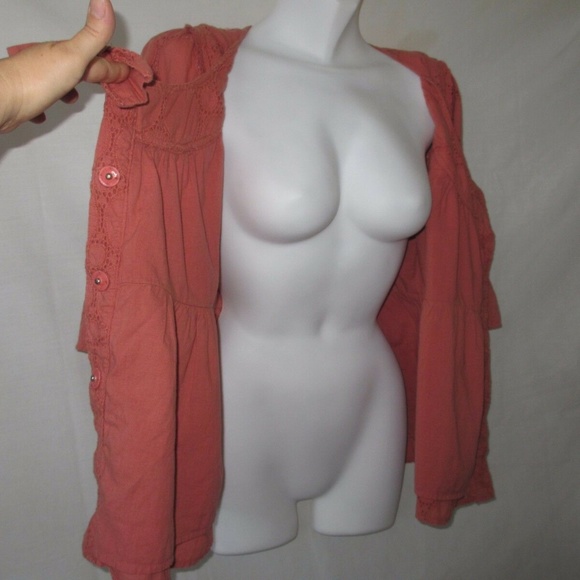 BLOUSE SHIRT TOP SIZE L 12 14 LARGE  3/4 long SLEEVES PINK RED SALMON - Picture 6 of 7